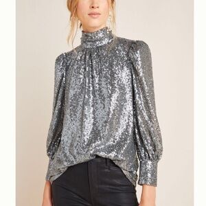 Anthropologie Sunday in Brooklyn Luna Silver Sequined Blouse